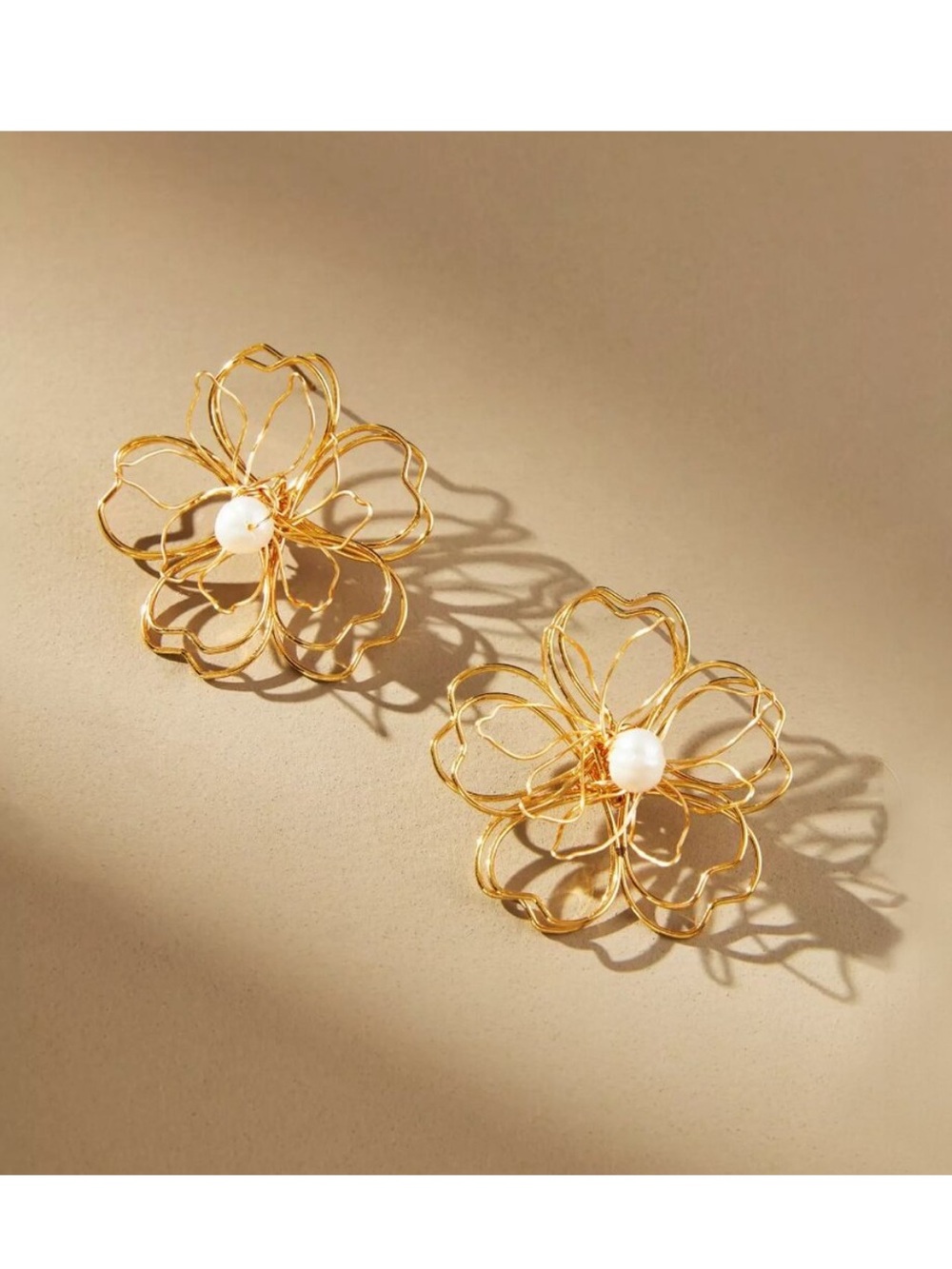 Anthropologie Wire Floral Pearl Stud Earrings